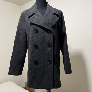 J.Percy 100% Merino Wool Pea Coat Charcoal Gray Nautical Made in USA Size 6